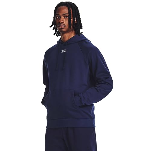 Under Armour Men's Rival Fleece Hoodie, (410) Midnight Navy / / White, Medium