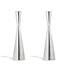 LampLust 2 Silver Finished Taper Candle Holders, 9 Inches, Metal, Hourglass Shape, Fits ALL Standard Candlesticks