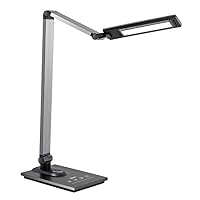 IMIGY Aluminum Alloy LED Desk Lamp with USB Charging Port, 9W Dimmable Office Lamp, Slide Touch Control with Stepless Adjustable Brightness and 3 Color Modes, Black