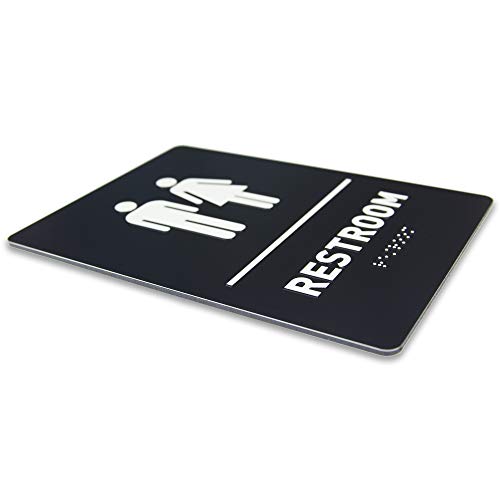 Unisex Restroom Identification Sign - ADA Compliant Bathroom Sign, Raised Icons, Raised Braille, Brushed Black, TCO Inspection Certified (6"W x 8"H) - by GDS