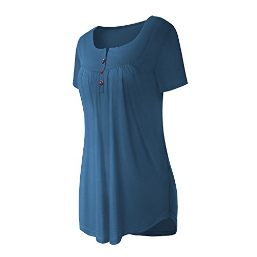 Neitade Womens Tops and Blouses Short Sleeve Tunic Tops Casual Loose Shirts Blue M