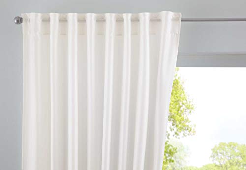 Gardinenbox Cationic Jena Curtain Box Hidden Loops Opaque Linen Look Mottled Curtain Tape with Tie Backs 100% Polyester Cream H x W 145 x 140 cm