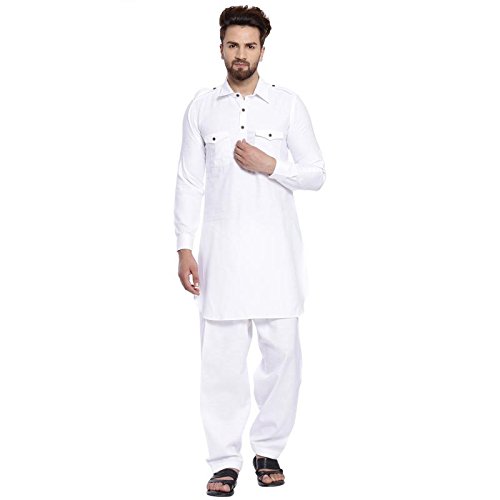 very me men white colour cotton pathani kurta salwar