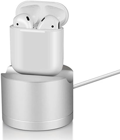 Upow AirPods Stand Aluminum Charging Station Dock for iPhone Magic Mouse and Siri Remote (Silver)