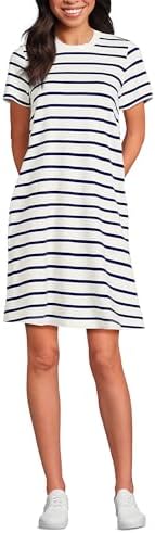 Lands' End Women's Starfish Elbow Sleeve Polo Dress Large Navy/Ivory Feeder  Stripe at Amazon Women's Clothing store