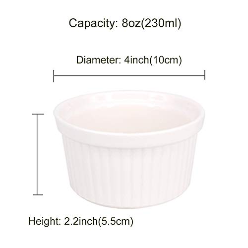 BPFY 12 Pack 8 Ounce White Porcelain Ramekins Bakeware, Ceramic Souffle Dishes, Baking Cups for Custard, Pudding, Creme Brulee, French Onion Soup Bowls