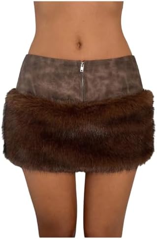 Winter Faux Fur Mini Skirts for Women Furry High Waist Bodycon Fit