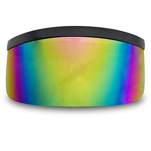 Matte Black Retro Futuristic Single Shield Color Oversized Visor Sunglasses (Matte Black, Fire Red Mirror) - Thumbnail 3