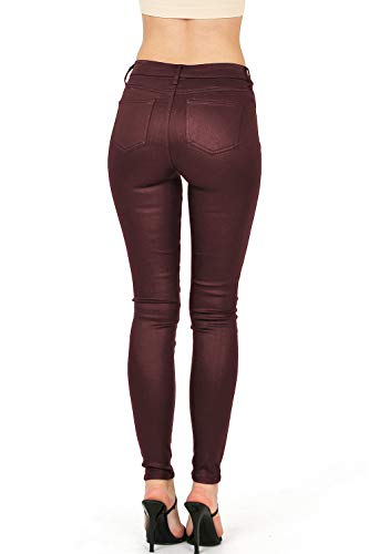 Celebrity Pink Women's Juniors Mid-Rise Jeggings Fit Skinny Pants (5, Coated Maroon)