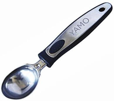 YAMO Premium Quality Ice Cream Scoop - Solid Stainless Steel Ice Cream Dipper Scoop with Nonslip Rubber Grip