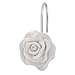 Amazer Shower Curtain Hooks Rings, Metal Decorative Resin Hooks Shower Curtain Rings for Bathroom Shower Rods Curtain and Liner, White Rose, 12 PCS