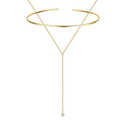 Simple Neck Ring Choker Necklace 14K Gold Plated Neck Ring Bar