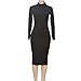 laiyuan Women Turtleneck Long Sleeve Slim Bodycon Wrap Tunic Pencil Midi Dress XL Black