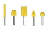 Set of 5, 1/4 inch Shank, Ball Nose, Cylinder, Flame, Sphere, Fine Grit, Yellow - End mill & Carbide Burr Kit by Saburr Tooth - Rotary, Shank, Wood, Power carving & cutting tools 