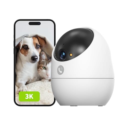 3K (5MP) Cámara de Interior para Seguridad, Vista de 360°, 2.4GHz Wi-Fi 1080P, Cámara Mascotas/Perros/Gatos, Visión Nocturna en Color, Detección Humana, Compatible con Alexa (D210)