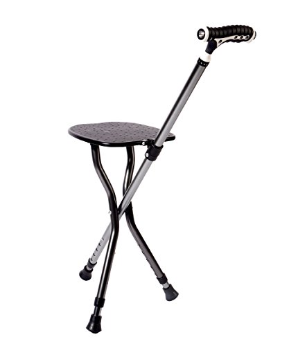 Best Health Cane Stool Golf Walking Seats Retractable Lightweight Walking Stick with LED Light for Elderly Outdoor Travel Rest Stool Folding Chair Replacement Large Weight Capacity (Black Cane seat)