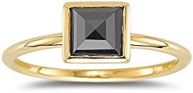 1.00 Ct EGL USA Certified 5 mm AAA Square Rose Cut Black Diamond Solitaire Ring in 14K Yellow Gold - Valentine's Day Sale
