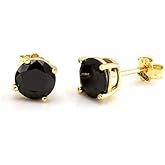 Foruiston 925 Sterling Silver Black Stud Earrings for Women and Men, Solitaire Cubic Zirconia Round & Princess Cut Heart-Shaped, 6mm