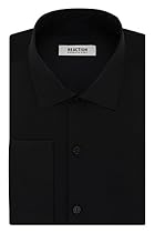 Kenneth Cole Reaction Men's Technicole Slim Fit Stretch Solid French Cuff Spread Collar Dress Shirt , Black, 15