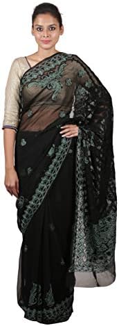 VASU INC Women's Faux Georgette Saree (Black)
