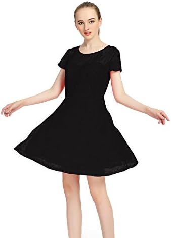 WEIJU Hollow Lace Palace Dress Pullover Women Elegant Dresses,Black,XL