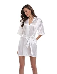 Bata Kimono satinado Sunnyhu para dama con albornoz sedoso con cuello en V oblicuo