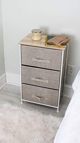 East Loft Nightstand Dresser Storage Organizer For Closet Nursery Durable Steel Frame Natural Solid Wood Top Bathroom Laundry Or Bedroom 3 Fabric Drawers Baby Furniture