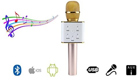 AXCESS Wireless Microphone Karaoke, Portable Handheld Bluetooth Speaker Player for Singing, Karaoke, Recording, Compatible with Android / iOS (Gold)