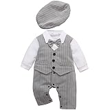 Baby Boy Gentleman Onesie - White Tuxedo Romper With Bowtie For 0-18 Months
