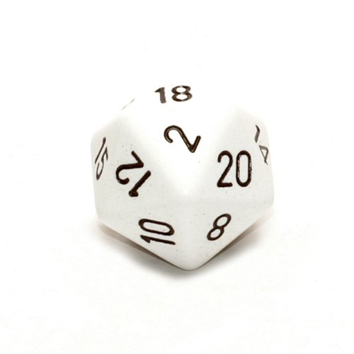 Jumbo d20 Counter - Opaque 34mm Dice: White with Black by Chessex Dice