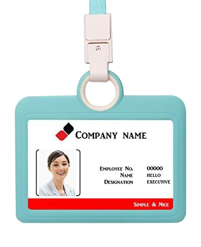 Badge Holder ID Badge Card Holder Horizontal with Lanyard Silicon Neck Strap Heavy Duty ID Card Business Card Offices Supplies Light-Blue
