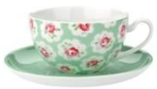 Cath Kidston Pale Green Provence Rose Large Cup and Saucer