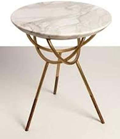 Bliss Decor Craft Handicraft Iron & Marble Side Table BLE_40003_Gold Color_Size_30 X 30 X 36 cm.