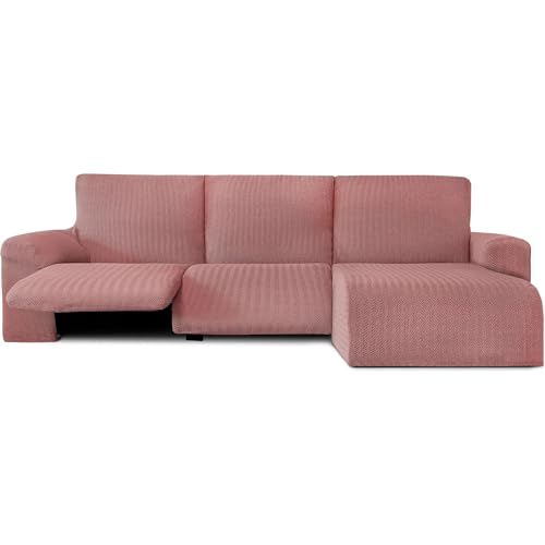 ECOMMERC3 Sofabezug fuer Chaiselongue, kurzes Eckteil rechts, mit Relaxfunktion, Rosa, bi-elastisch, atmungsaktiv und einfach anzubringen, mit Schaumstoffen und Gummibaendern