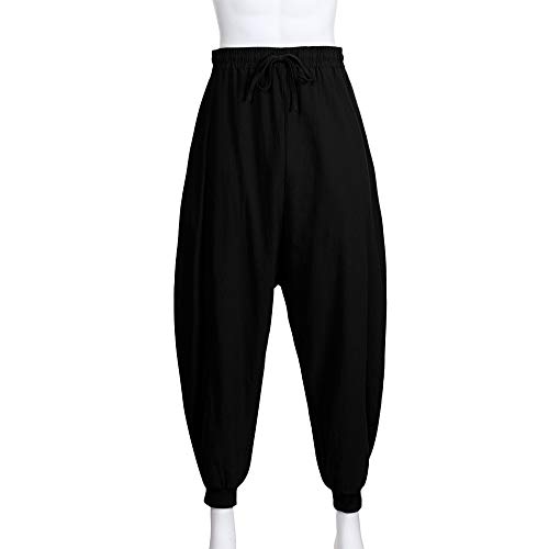 LISTHA Men's Dance Harem Pants Cotton Linen Festival Baggy Retro Gypsy Trousers Black