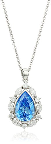 Platinum Plated Sterling Silver Swarovski Zirconia Vintage Artic Blue Pear Marquise Round Pendant Necklace, 16"+2" Extender