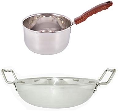 Jalpan Kitchenware Stainless Steel Induction Kadai 1.7L/23cm with Sauce Pan 1000ml/16cm