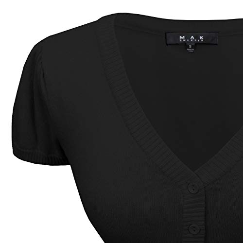 YEMAK Women's Cropped Bolero Short Sleeve Button Down Cardigan Sweater HB2137-BLK-1X Black
