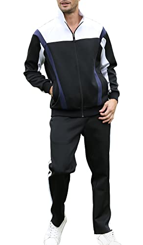 November's Chopin Men's Tracksuit 2 Piece Sports Sweatsuit Sets Casual Jogging Athletic Suits for men Black Navy Large
