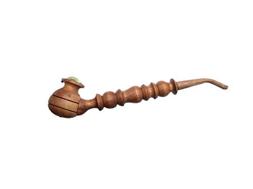 Handmade Wooden Smoking Pipe Metal Bowl Cover Tobacco (Brown Grey)
