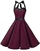 DRESSTELLS 1950s Dress for Women, Vintage Pinup Homecoming Cocktail Party Dress for Teen, 50's Formal Halter Wedding Tea Dress, Retro Rockabilly Audrey Hepburn Swing Dresses Burgundy Black XS