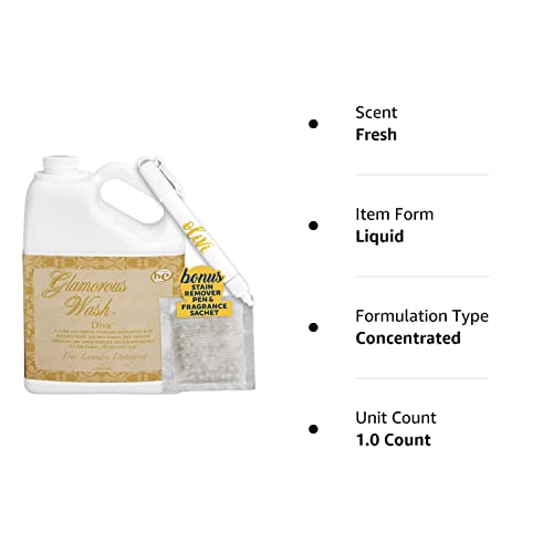 Tyler DIVA Glamorous Wash Laundry Detergent 1 Gallon With Olivi Stain Remover Pen Fresh