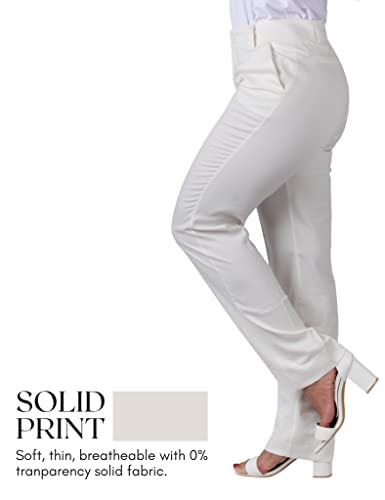 Women's Solid Print Dress Pant Elegant Mid Rise Straight Fit Pockets for Work Office Waitress Depending (93% Polyester - 7% Elastane)