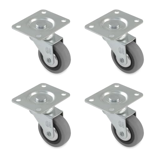 Amig - Set of 4 Furniture Castors - Diameter 60 mm - Max. Load Capacity per Castor 35 kg - Steel Plate - Made of Rubber - Without Brake - Ideal for Office Chairs and Small Furniture