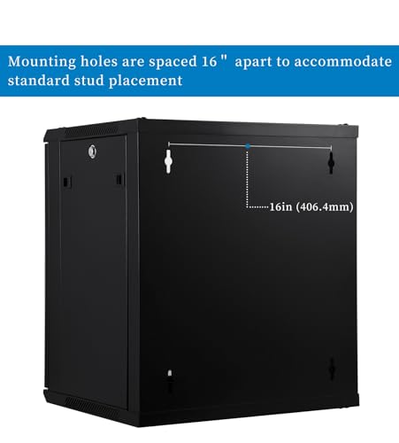 RackPath 12U Wall Mount Network Rack Cabinet – Quiet Cooling Fan, Locking Glass Door, 17.7" Deep (450mm), Removable Locking Side Panels, Fits 19" IT & A/V Equipment