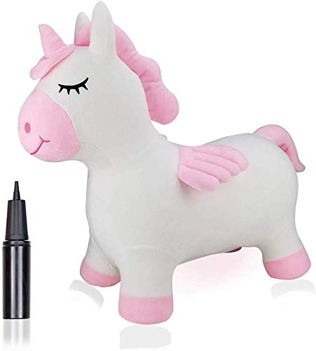 Bouncy Unicorn Hopper for Toddlers-Hopping/Bouncing/Bounce Horse, Jumping Horse, Inflatable Ride-on Animal Toy for Kids/ Children/ Boys/ Girls Plush Covered(Include Pump)