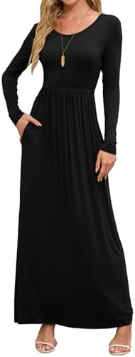 DEARCASE Maxi Dress for Women Black XX-Large Round Neck Long