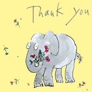 Woodmansterne Quentin Blake Thank You Card - Elephant with Flowers (6731)