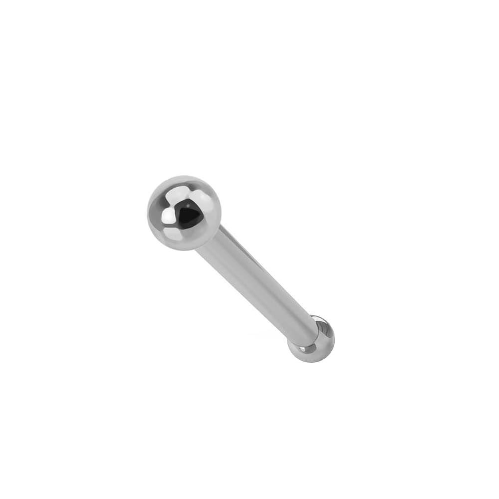 AZARIO LONDON 14K White Gold 1.5MM Plain Top Ball 22 Gauge Nose Bone Nose Stud Piercing