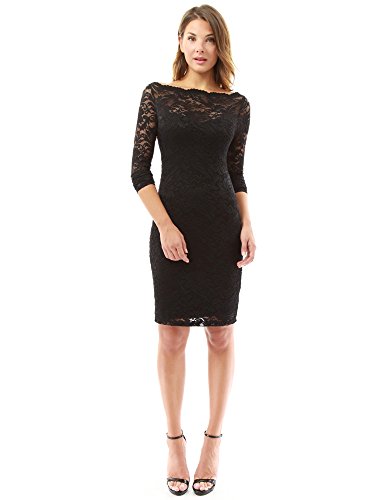 PattyBoutik Women Boatneck Sweetheart Floral Lace Dress (Black Small)